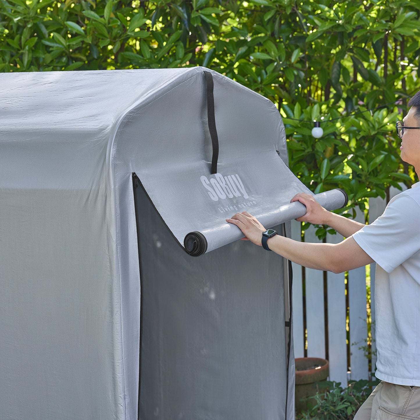 SoBuy KLS11-K Abri de jardin extérieur, étanche, abri vélo et rangement, argent, 120 x 176 x 163 cm