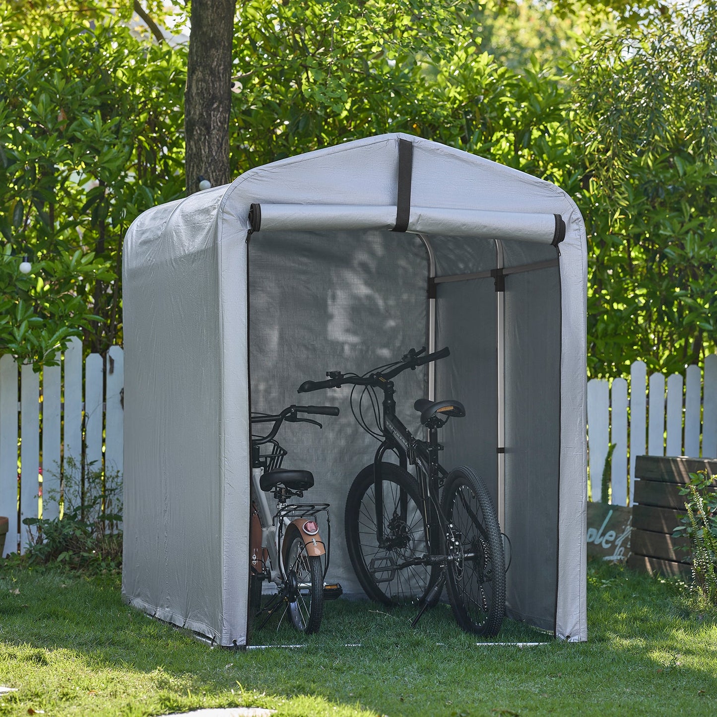 SoBuy KLS11-K Abri de jardin extérieur, étanche, abri vélo et rangement, argent, 120 x 176 x 163 cm