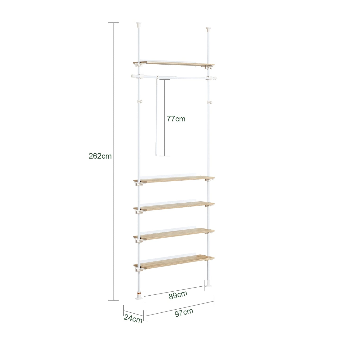 SoBuy KLS15-WN Porte-vêtements télescopique - réglable - 5 étagères - 1 tringle - L 97 x H (193-262) cm