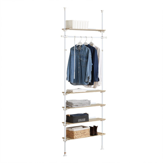 SoBuy KLS15-WN Porte-vêtements télescopique - réglable - 5 étagères - 1 tringle - L 97 x H (193-262) cm