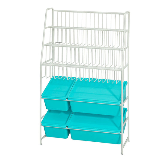 SoBuy Rack de rangement pour enfants - Avec bibliothèque - Max. 50 kg - 61 x 25 x 102 cm - Bleu / Blanc