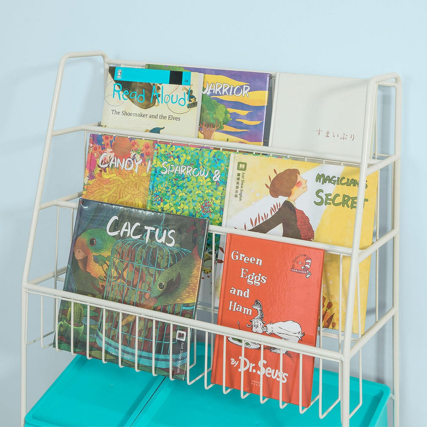 SoBuy Rack de rangement pour enfants - Avec bibliothèque - Max. 50 kg - 61 x 25 x 102 cm - Bleu / Blanc