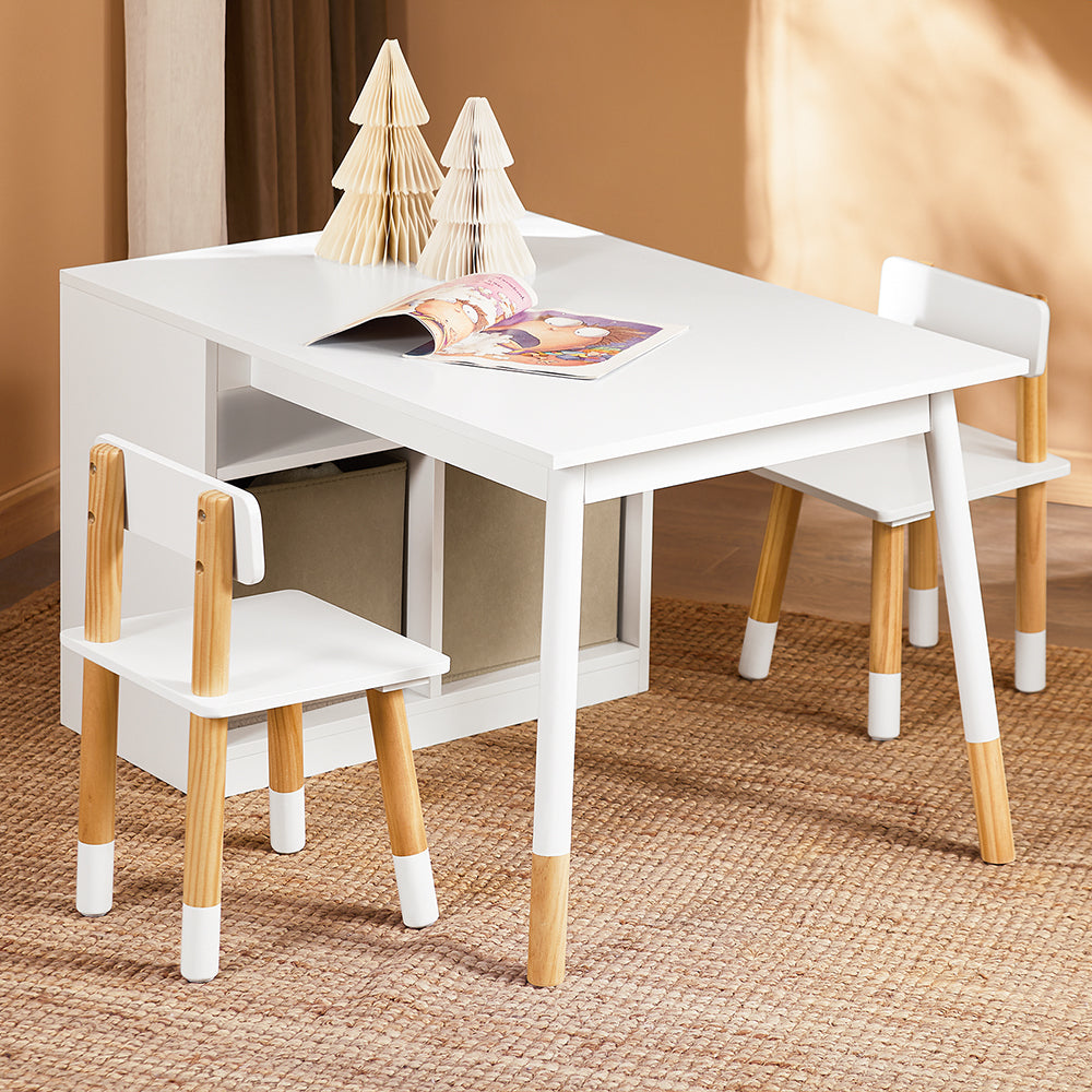 Ensemble de dessin et de jeu pour enfants avec table et 2 chaises - boîtes de rangement incluses - blanc - SoBuy KMB113-W