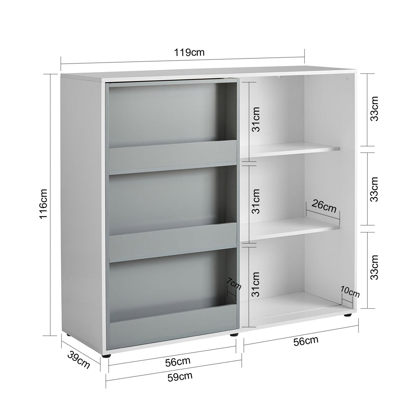 SoBuy Bibliothèque pour enfants - Max. 95 kg - 119 x 39 x 116 cm - Blanc / Gris