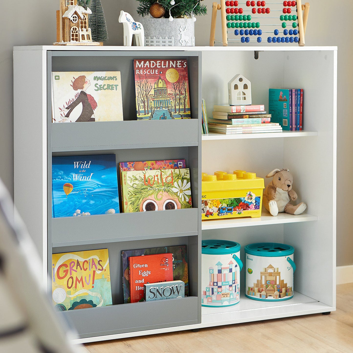 SoBuy Bibliothèque pour enfants - Max. 95 kg - 119 x 39 x 116 cm - Blanc / Gris