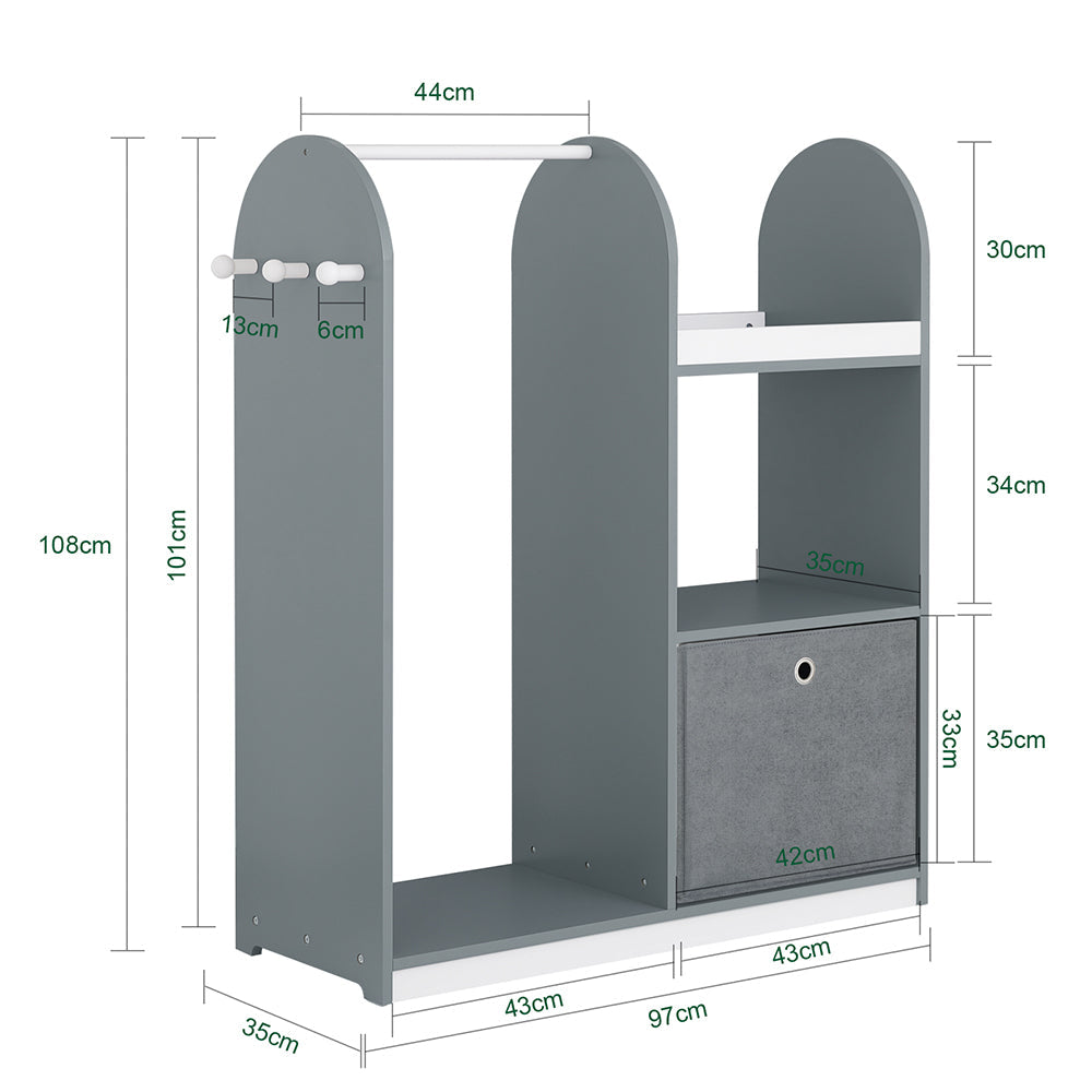 SoBuy KMB40-HG Armoire pour enfants 97x35x108 cm Gris - Porte-manteau pour enfants avec 3 crochets, étagères de rangement et panier