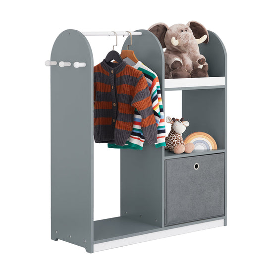 SoBuy KMB40-HG Armoire pour enfants 97x35x108 cm Gris - Porte-manteau pour enfants avec 3 crochets, étagères de rangement et panier