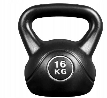 Yaheetech Kettlebell 16 kg - Poignée large, revêtement en caoutchouc et noyau en ciment - Pour la musculation et le cardio - Caoutchouc noir et ciment - 24 x 24 x 31,5 cm