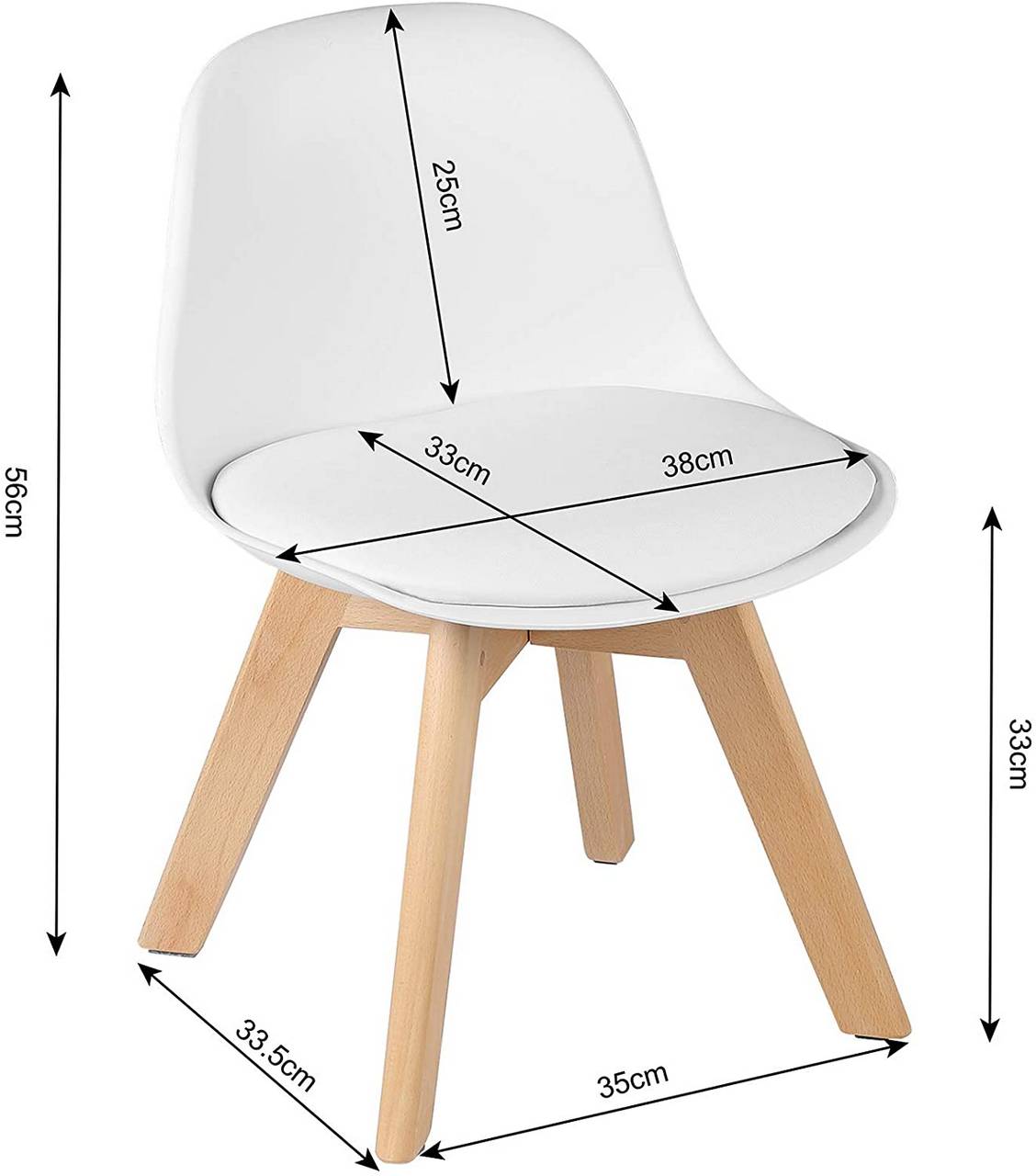 Chaise haute Woltu avec pieds et dossier en bois - Blanc - 56 x 38 x 33 cm