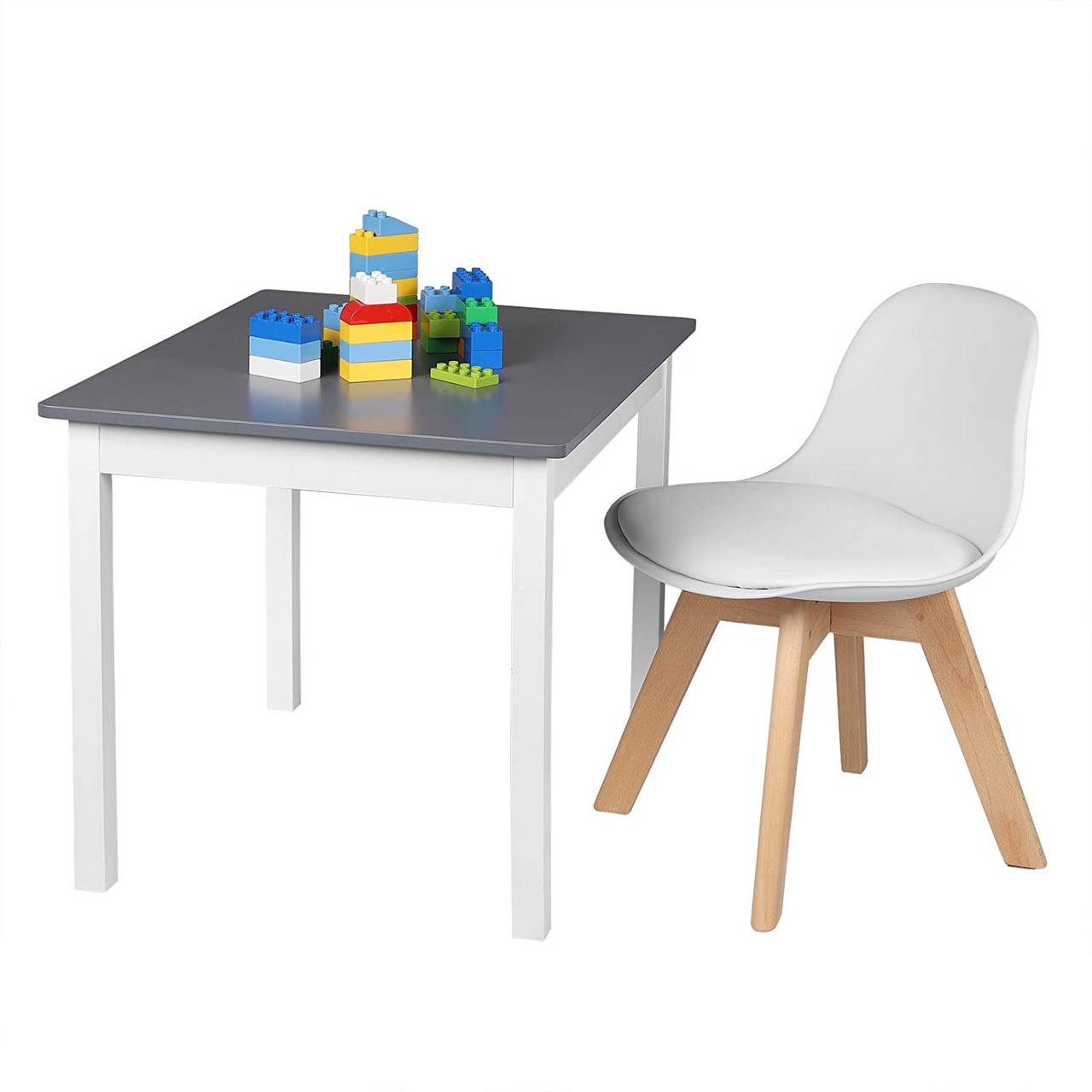 Chaise haute Woltu avec pieds et dossier en bois - Blanc - 56 x 38 x 33 cm