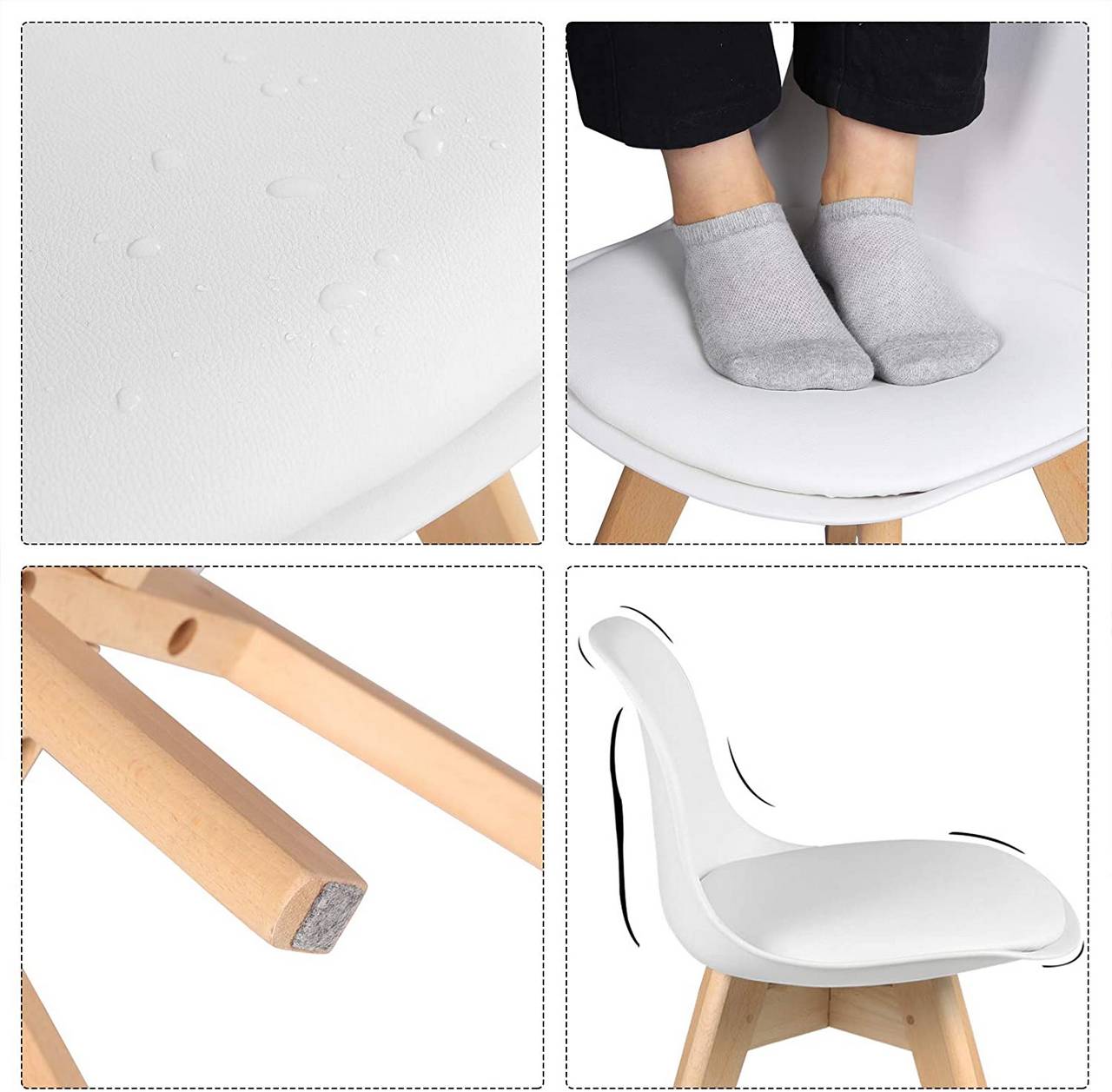 Chaise haute Woltu avec pieds et dossier en bois - Blanc - 56 x 38 x 33 cm