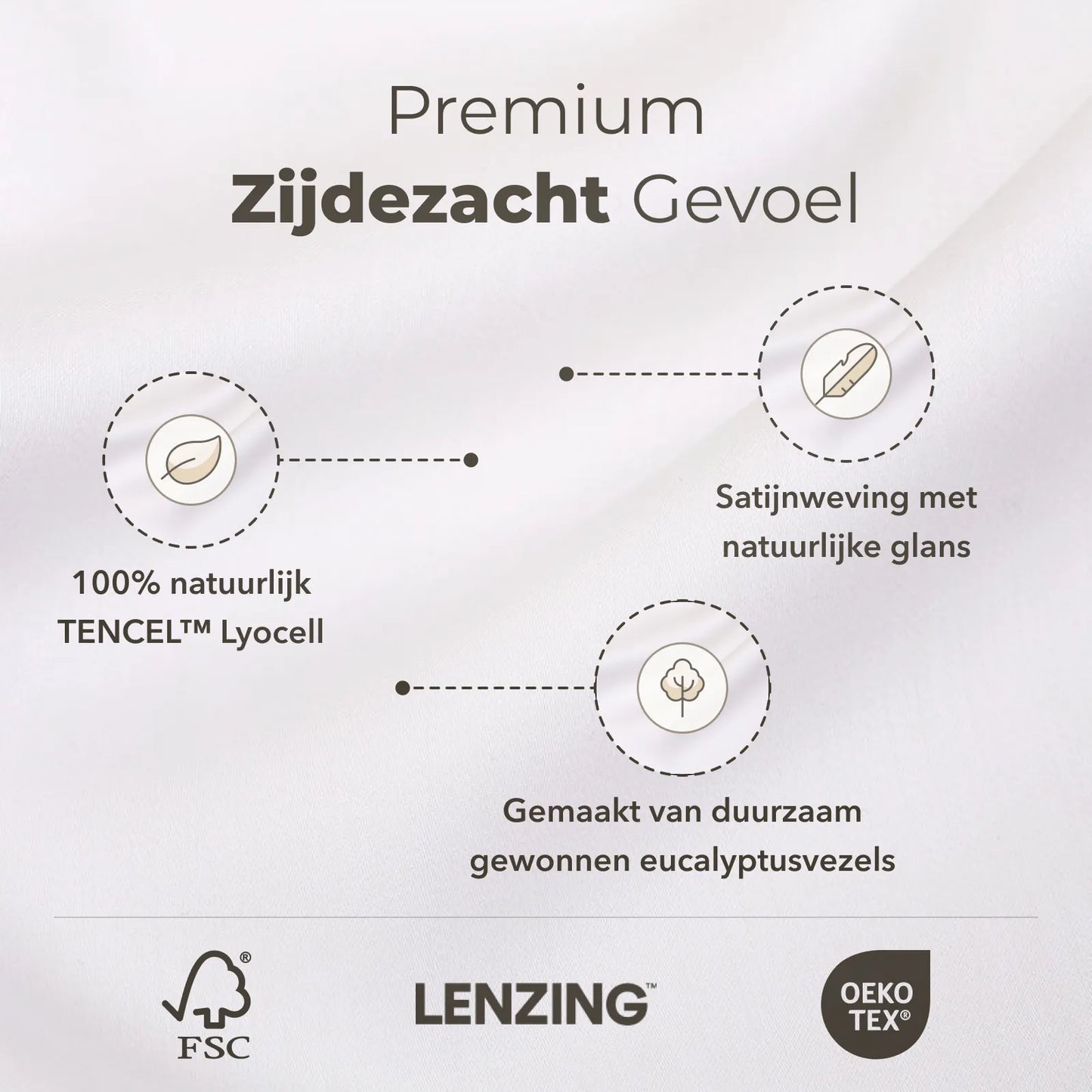 Sjumo - Housse de couette en satin de Tencel - 260x220 cm - Fresh White Tencel & Cotton Satin - High Gloss & Silky Soft - Anti-allergique & Respirant - 2 Taies d'oreiller gratuites incluses