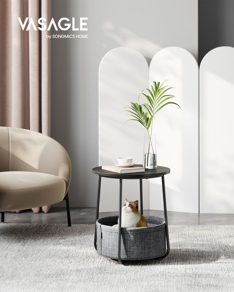 Parya Home Table d'appoint Cement Grey/White - Ø45 x 50 cm - Avec panier de rangement - Design moderne