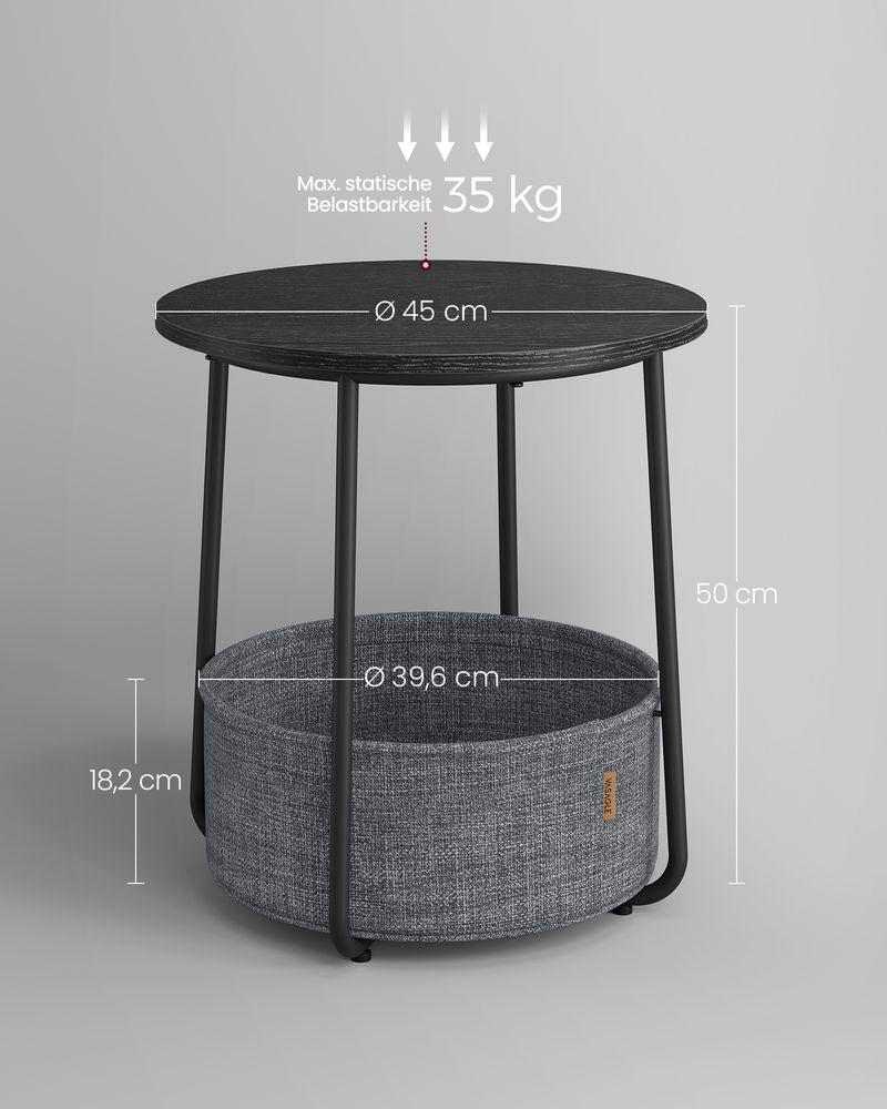 Parya Home Table d'appoint Cement Grey/White - Ø45 x 50 cm - Avec panier de rangement - Design moderne