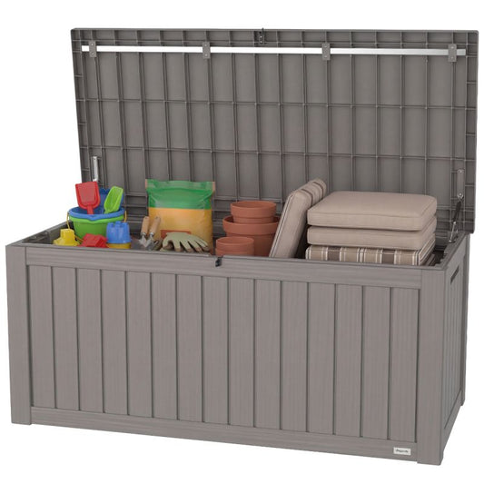 LifeGoods Cushion Box M - Boîte de rangement 450L - Plastique - Résistant aux intempéries - Ressort à gaz - Gris