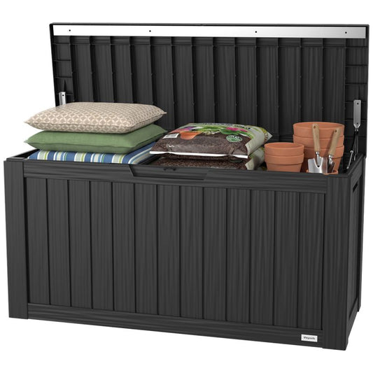 LifeGoods Cushion Box S - 300L - Plastique - Résistant aux intempéries & Ressort à gaz de luxe - Noir