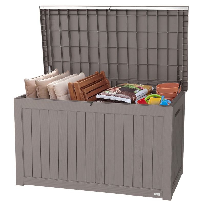 LifeGoods Boîte à coussins XL - 870L - Plastique aspect bois - Gris - Très grande taille