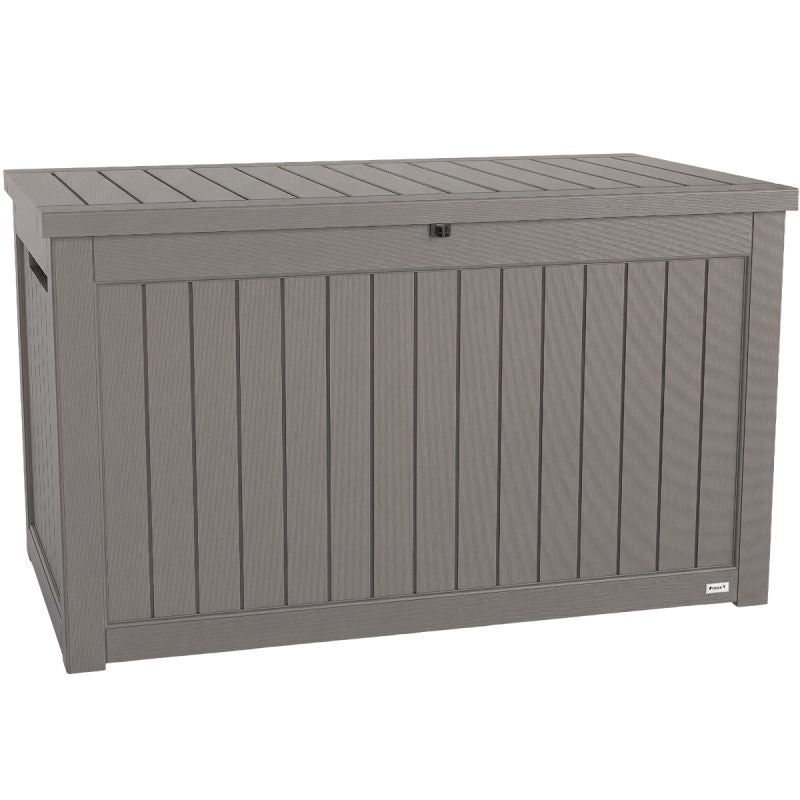 LifeGoods Boîte à coussins XL - 870L - Plastique aspect bois - Gris - Très grande taille