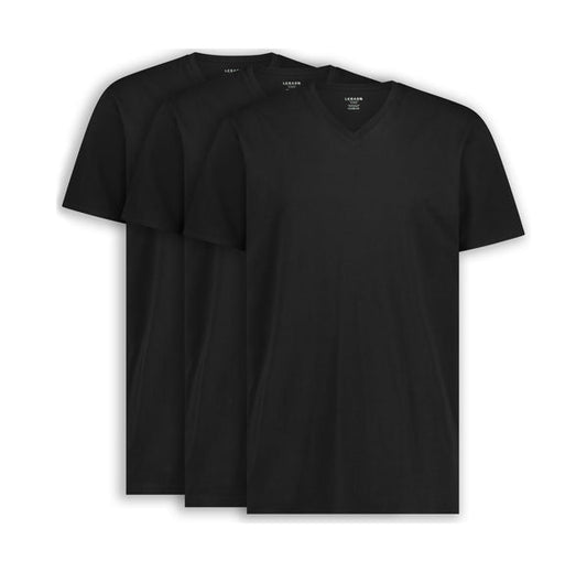 3x LebasQ Fit T-Shirts - Noir - Col en V - Coupe régulière - Taille S - 180g/m².