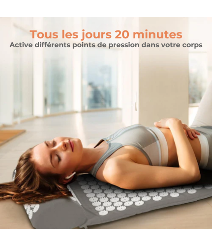 Tapis d'acupression avec coussin - LifeGoods - Tapis Shakti - 66x40x2cm - Gris/Blanc