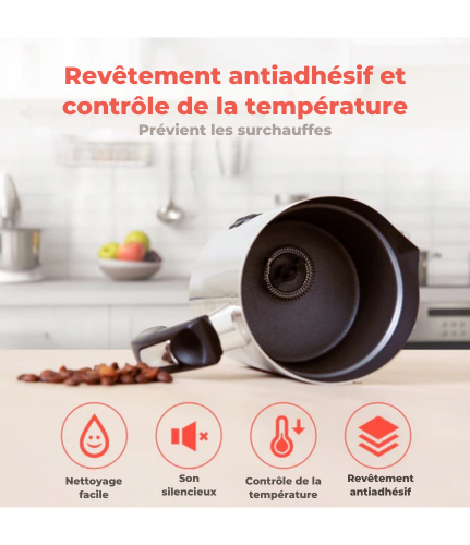 Mousseur à lait électrique - KitchenBrothers - 240 ML - Acier inoxydable - Noir