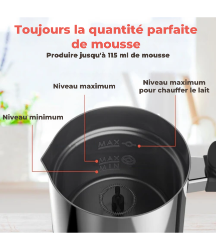 Mousseur à lait électrique - KitchenBrothers - 240 ML - Acier inoxydable - Noir