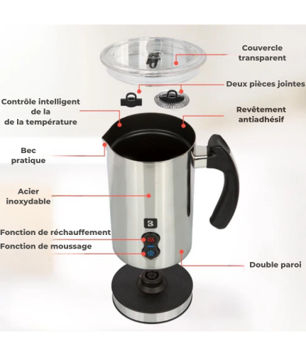 Mousseur à lait électrique - KitchenBrothers - 240 ML - Acier inoxydable - Noir