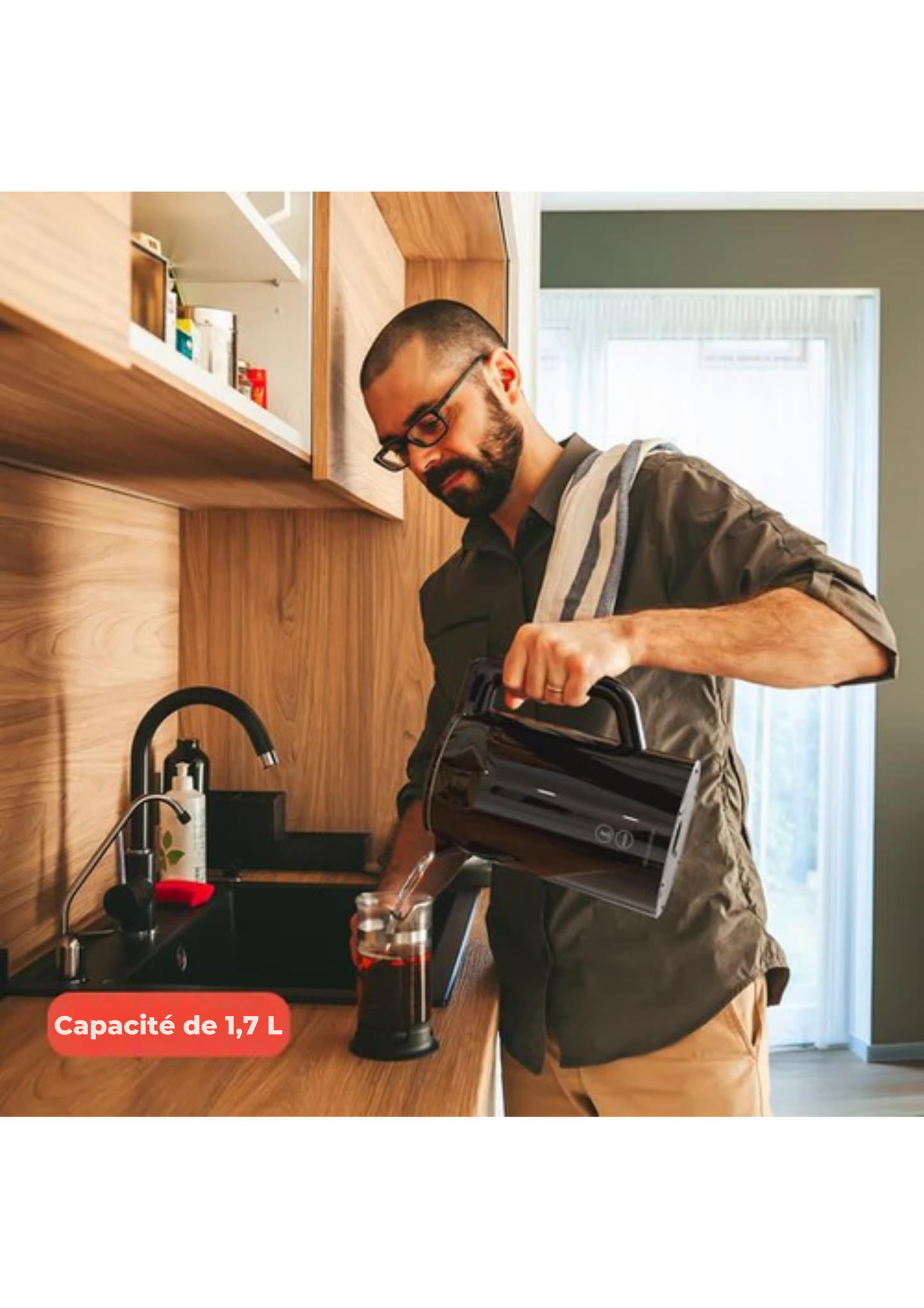 Bouilloire - KitchenBrothers - Électrique - Filtre à calcaire - Fonction maintien au chaud - 1,7L - 2200W - Noir