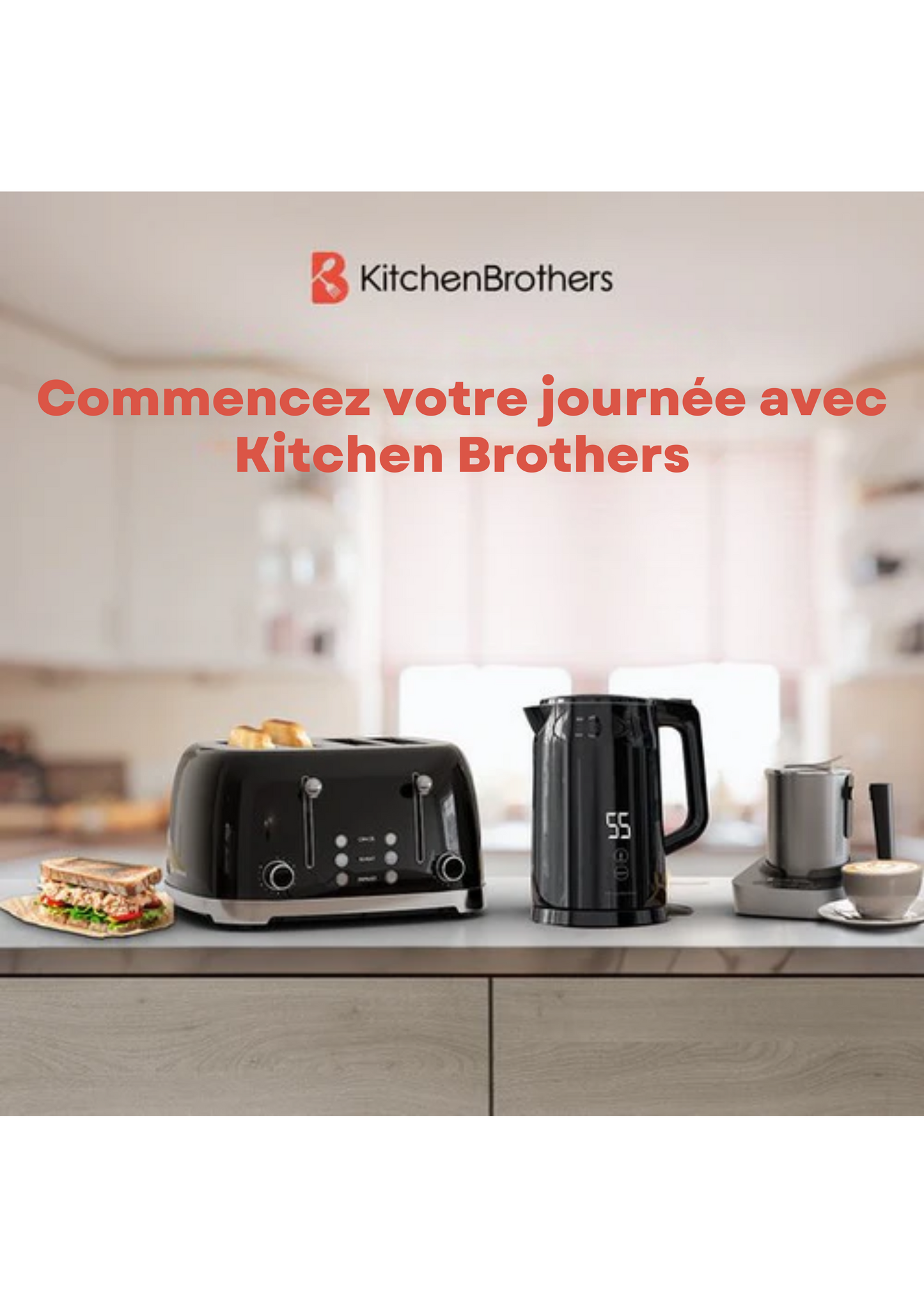 Bouilloire - KitchenBrothers - Électrique - Filtre à calcaire - Fonction maintien au chaud - 1,7L - 2200W - Noir