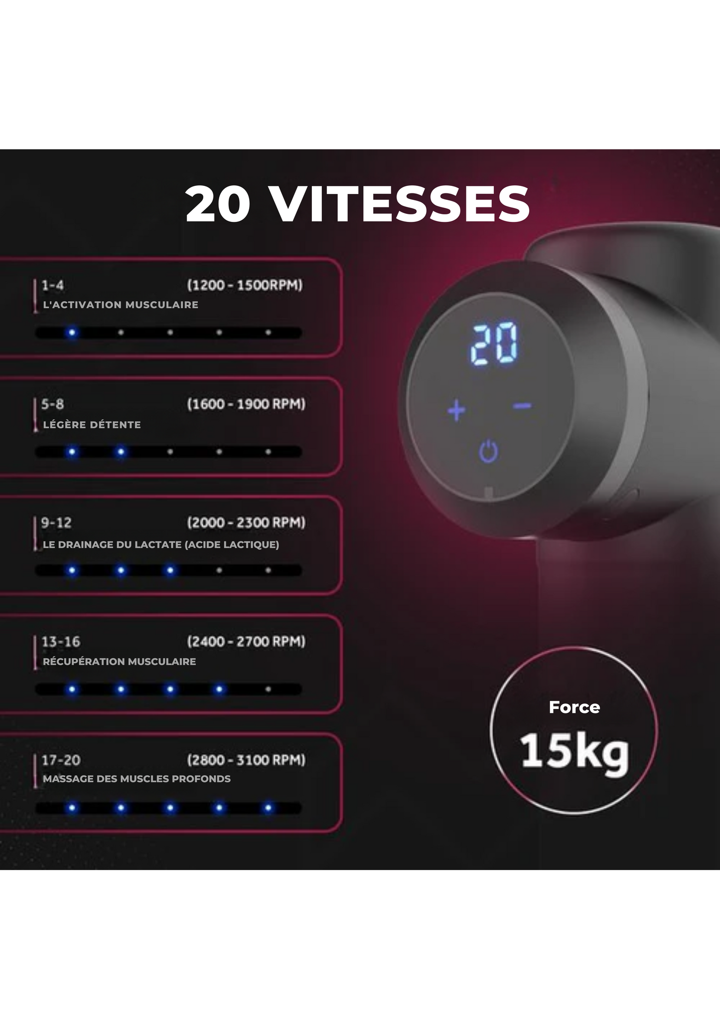Pistolet de massage - Northwall - Avec étui + 6 Têtes de massage - Sans fil - 12,6 V- Noir