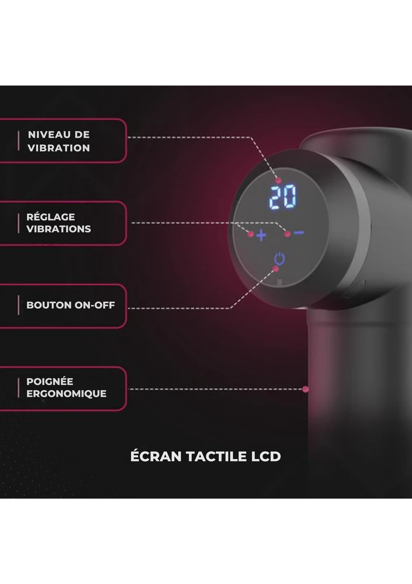 Pistolet de massage - Northwall - Avec étui + 6 Têtes de massage - Sans fil - 12,6 V- Noir