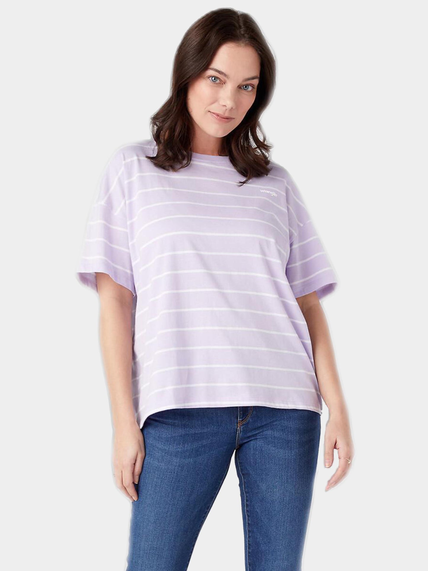 Wrangler T-shirt femme - rayé, coton, taille M, lavande/blanc - coupe oversize, longueur 62 cm, largeur 55 cm