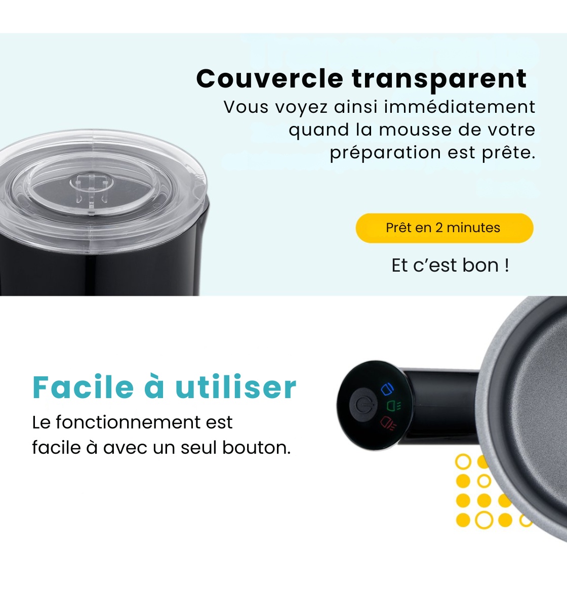 Mousseur à lait électrique MF1B - MOA - Cappuccino, Latte, cortado - 3-en-1 - Noir - Sans BPA