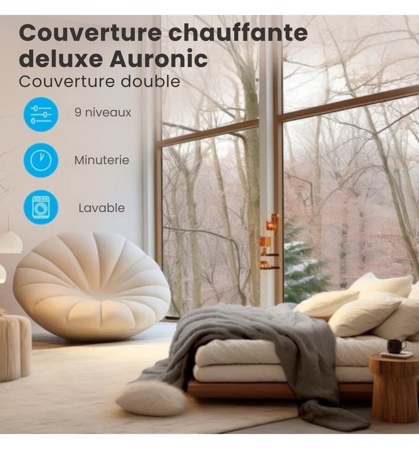 Couverture électrique - Auronic - Chauffante réglable - 2 personnes - 200x150 - Gris
