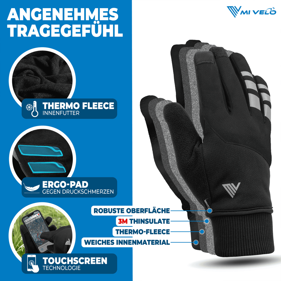 MIVELO THERMO-FIT Gants d'hiver - Polaire thermique & 3M Thinsulate - Noir - Unisexe - Taille L