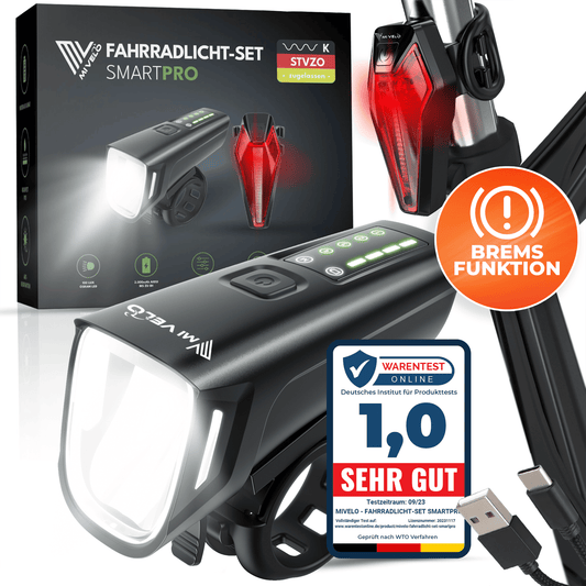 Kit d'éclairage vélo Mivelo LED "SMART PRO" avec fonction de freinage & recharge USB