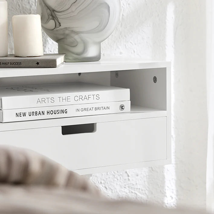 SoBuy - Table de nuit flottante - Armoire murale - 45x22x25cm - Blanc - NKD03-W