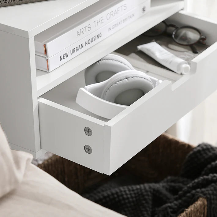 SoBuy - Table de nuit flottante - Armoire murale - 45x22x25cm - Blanc - NKD03-W