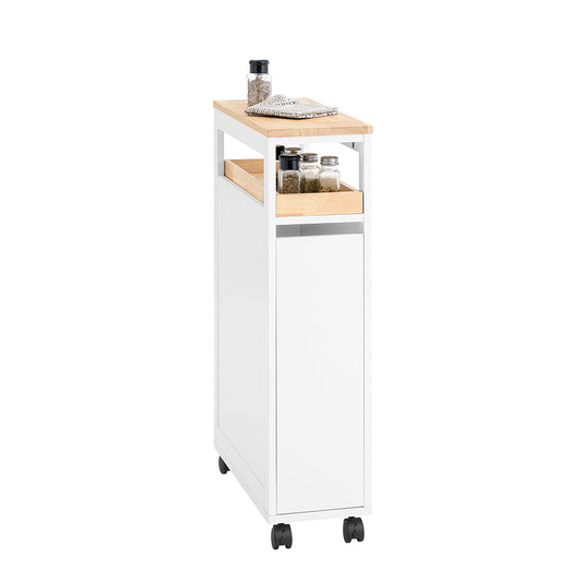 SoBuy NSR11-WN Etagère roulante étroite en bois 20x51x79 cm - Chariot de cuisine et de salle de bain pratique sur roulettes en blanc aspect bois naturel