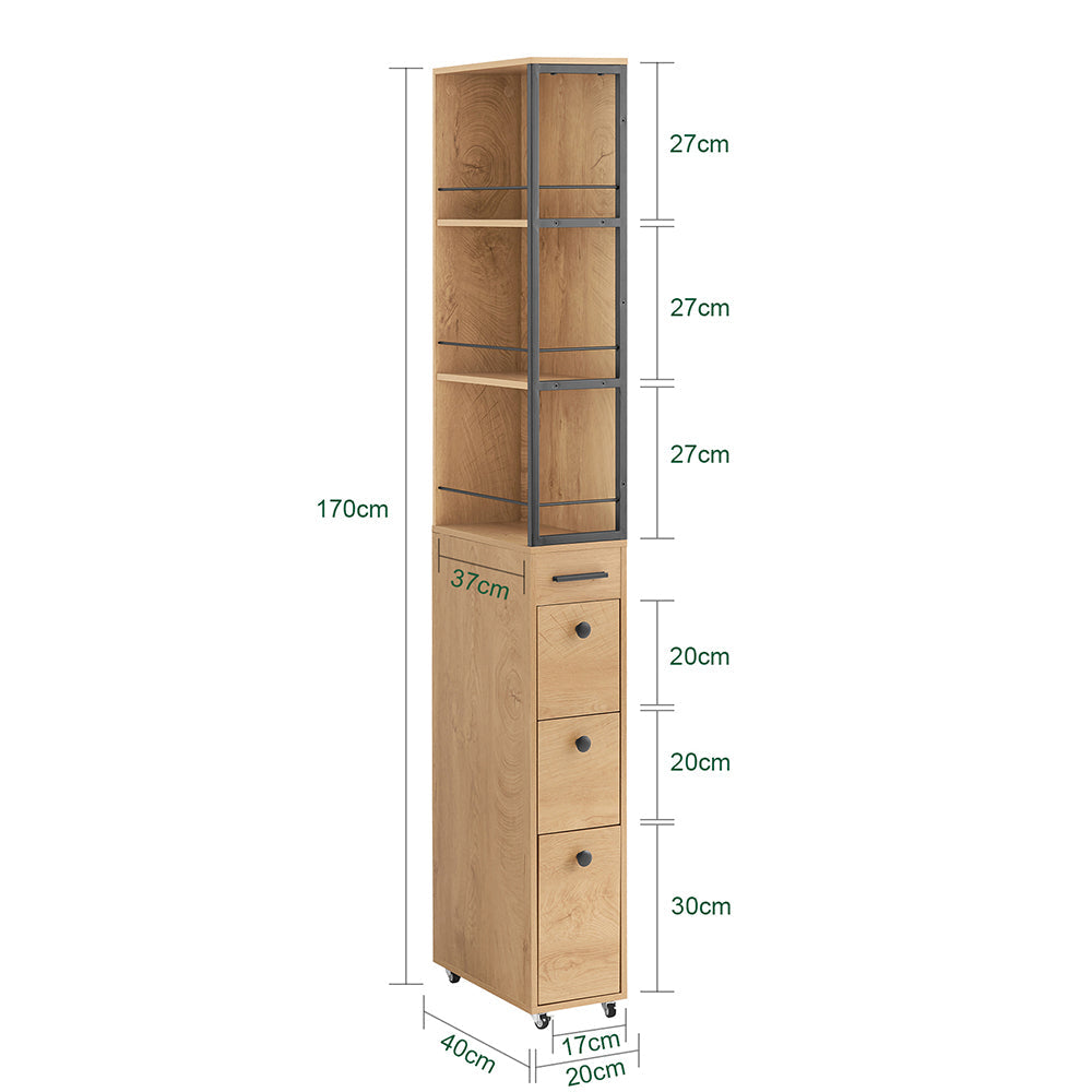 SoBuy NSR13-N Armoire de cuisine étroite sur roulettes - 40x20x170 cm - Couleur bois et métal noir