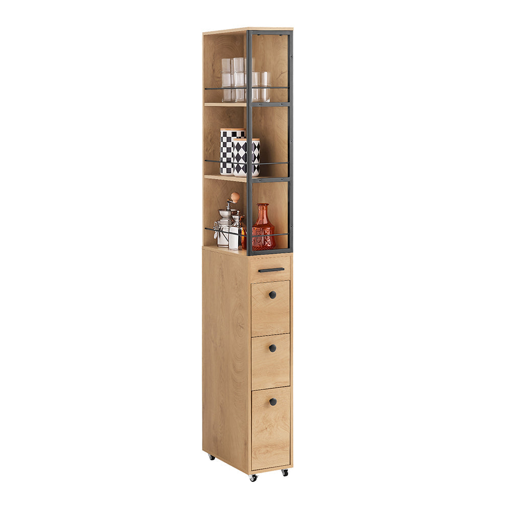 SoBuy NSR13-N Armoire de cuisine étroite sur roulettes - 40x20x170 cm - Couleur bois et métal noir