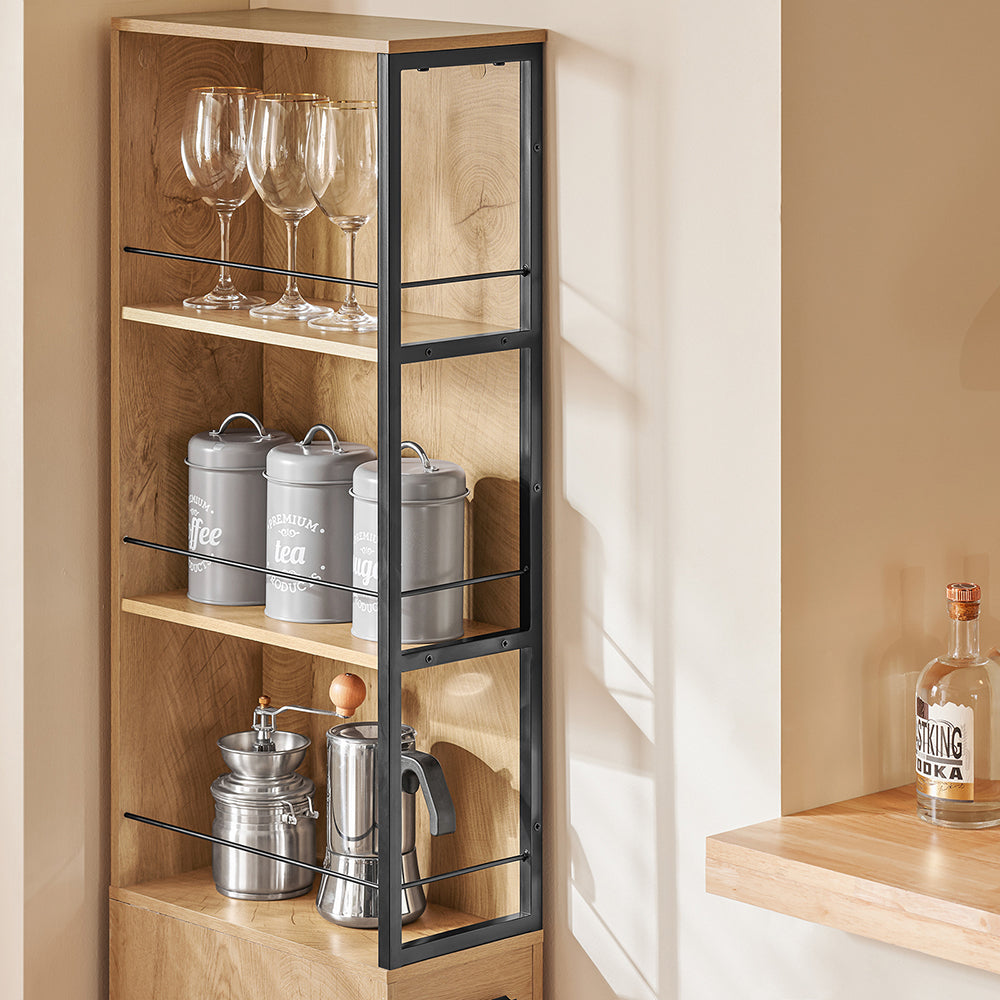 SoBuy NSR13-N Armoire de cuisine étroite sur roulettes - 40x20x170 cm - Couleur bois et métal noir