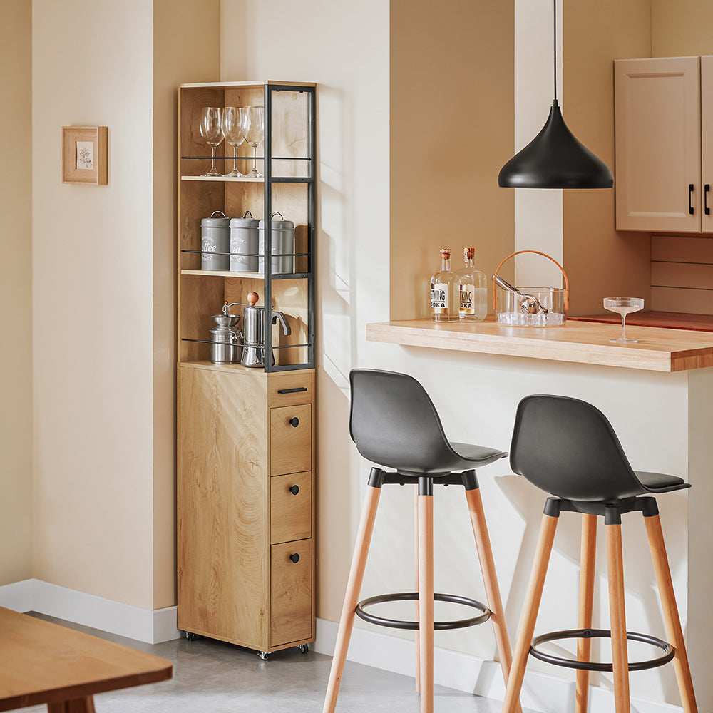 SoBuy NSR13-N Armoire de cuisine étroite sur roulettes - 40x20x170 cm - Couleur bois et métal noir