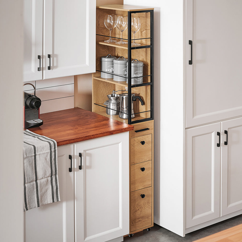 SoBuy NSR13-N Armoire de cuisine étroite sur roulettes - 40x20x170 cm - Couleur bois et métal noir