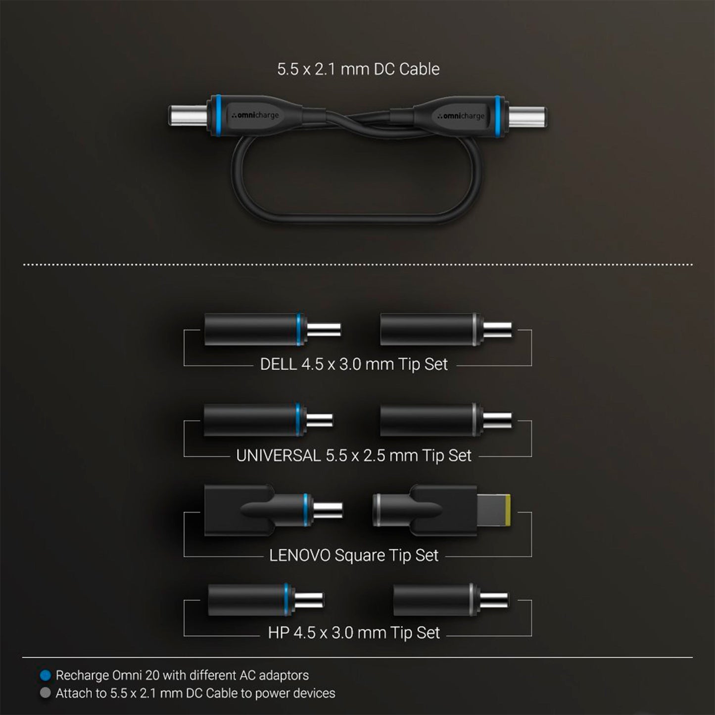 Omnicharge DC Cable-PC Cable - Lenovo,Dell et HP - Noir - 15 cm