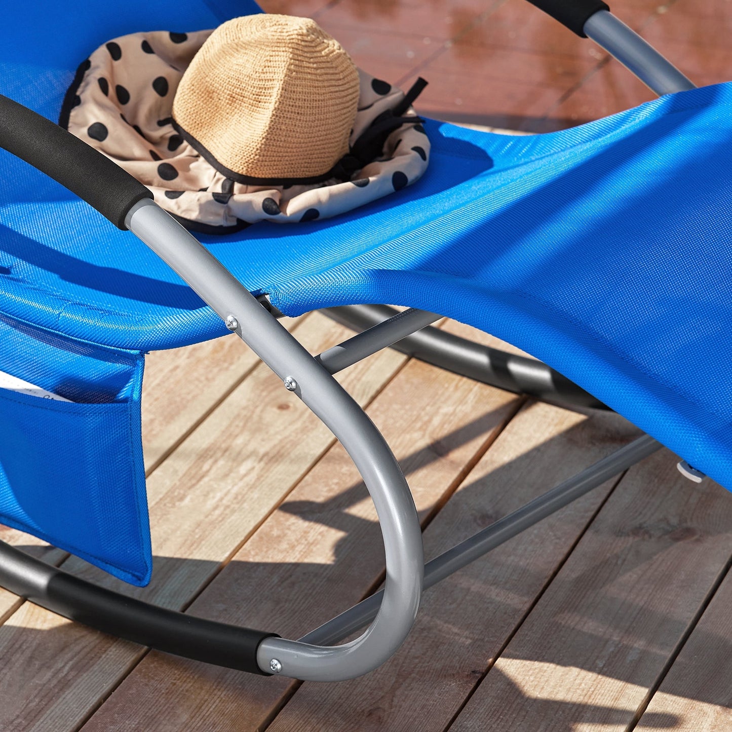 SoBuy Chaise longue OGS28-KB - Avec pieds à bascule et coussin de tête - 150 x 63 x 83 cm - Bleu