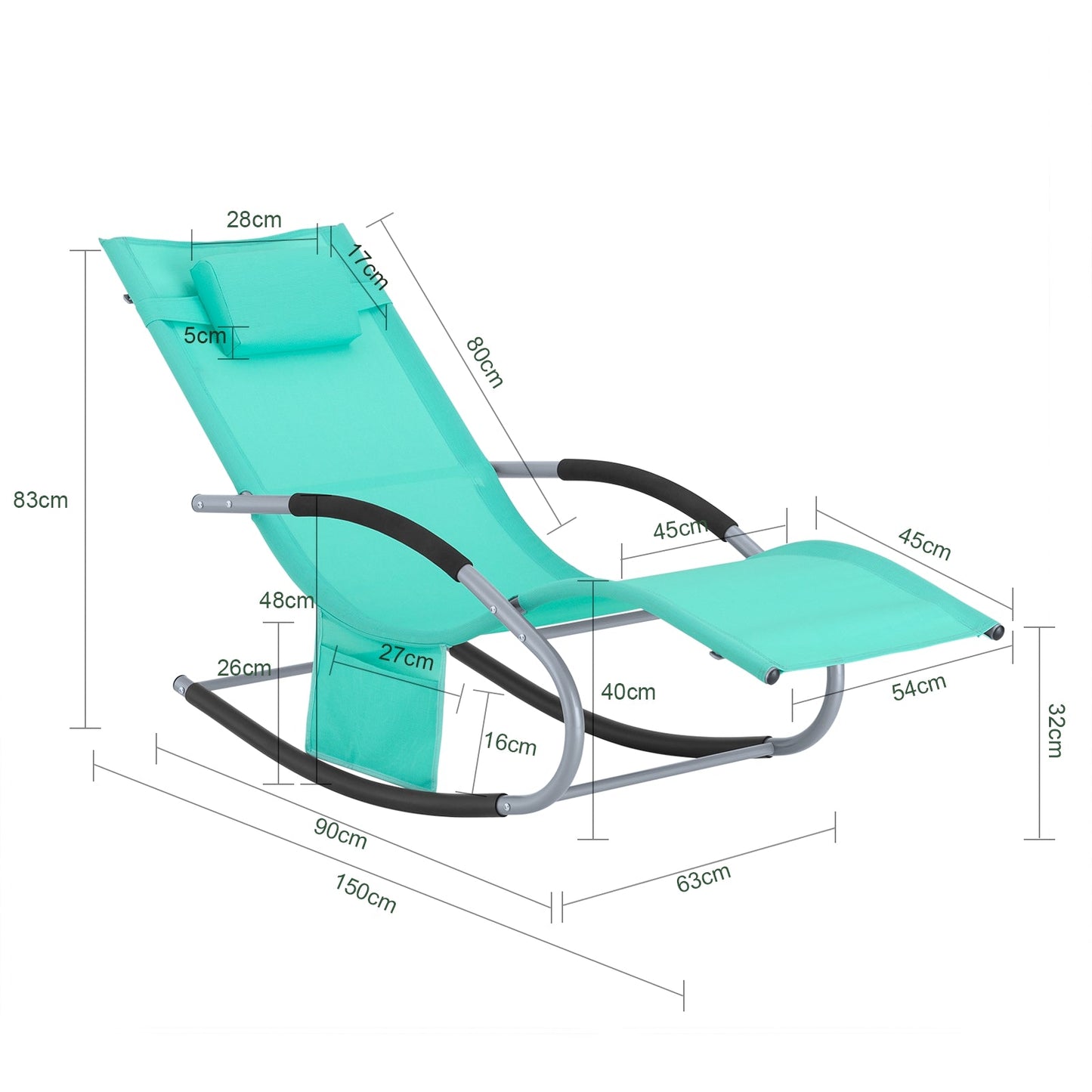 Chaise longue - SoBuy - Avec pieds à bascule et coussin de tête - 150 x 63 x 83 cm - Vert