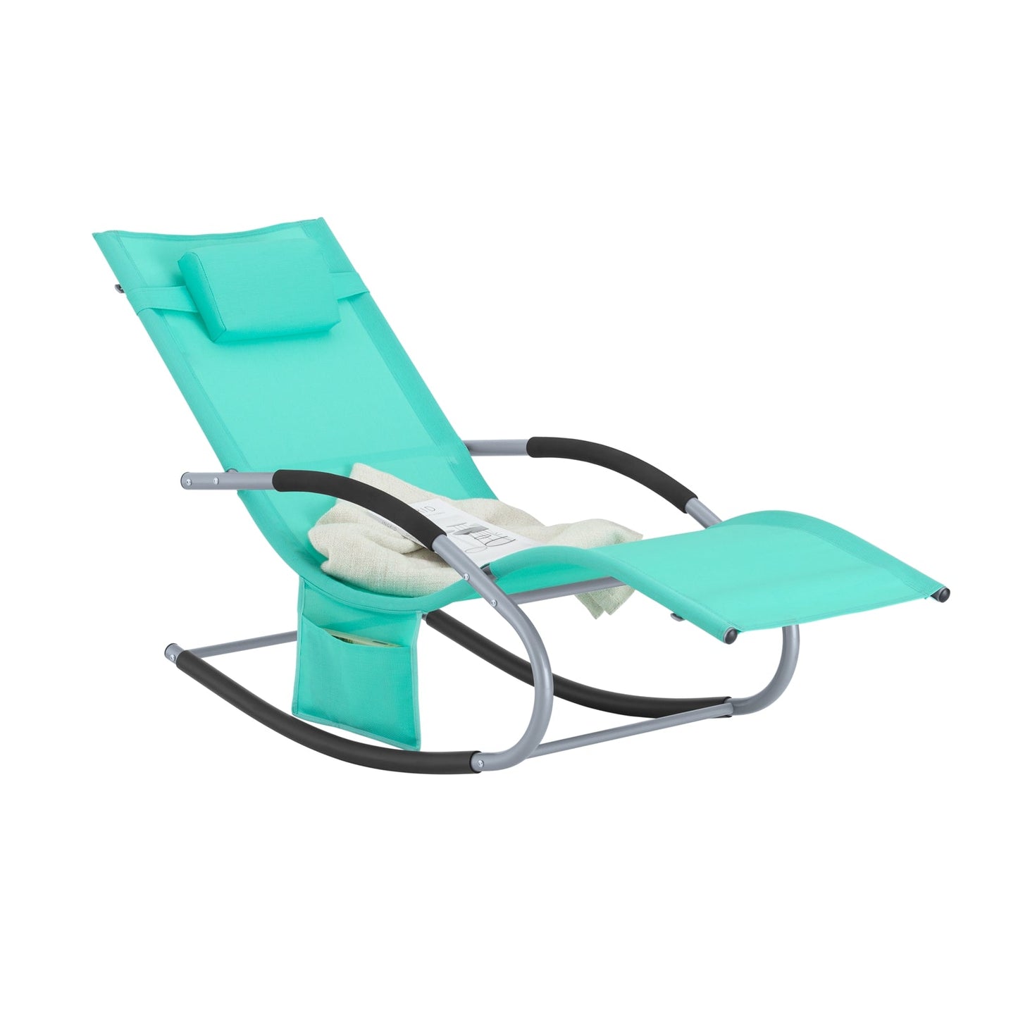 Chaise longue - SoBuy - Avec pieds à bascule et coussin de tête - 150 x 63 x 83 cm - Vert