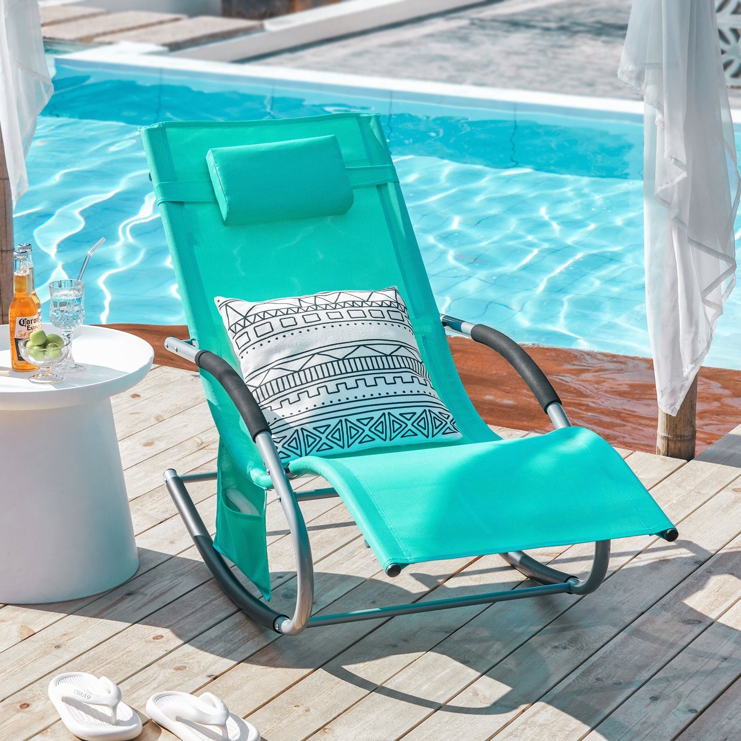 Chaise longue - SoBuy - Avec pieds à bascule et coussin de tête - 150 x 63 x 83 cm - Vert