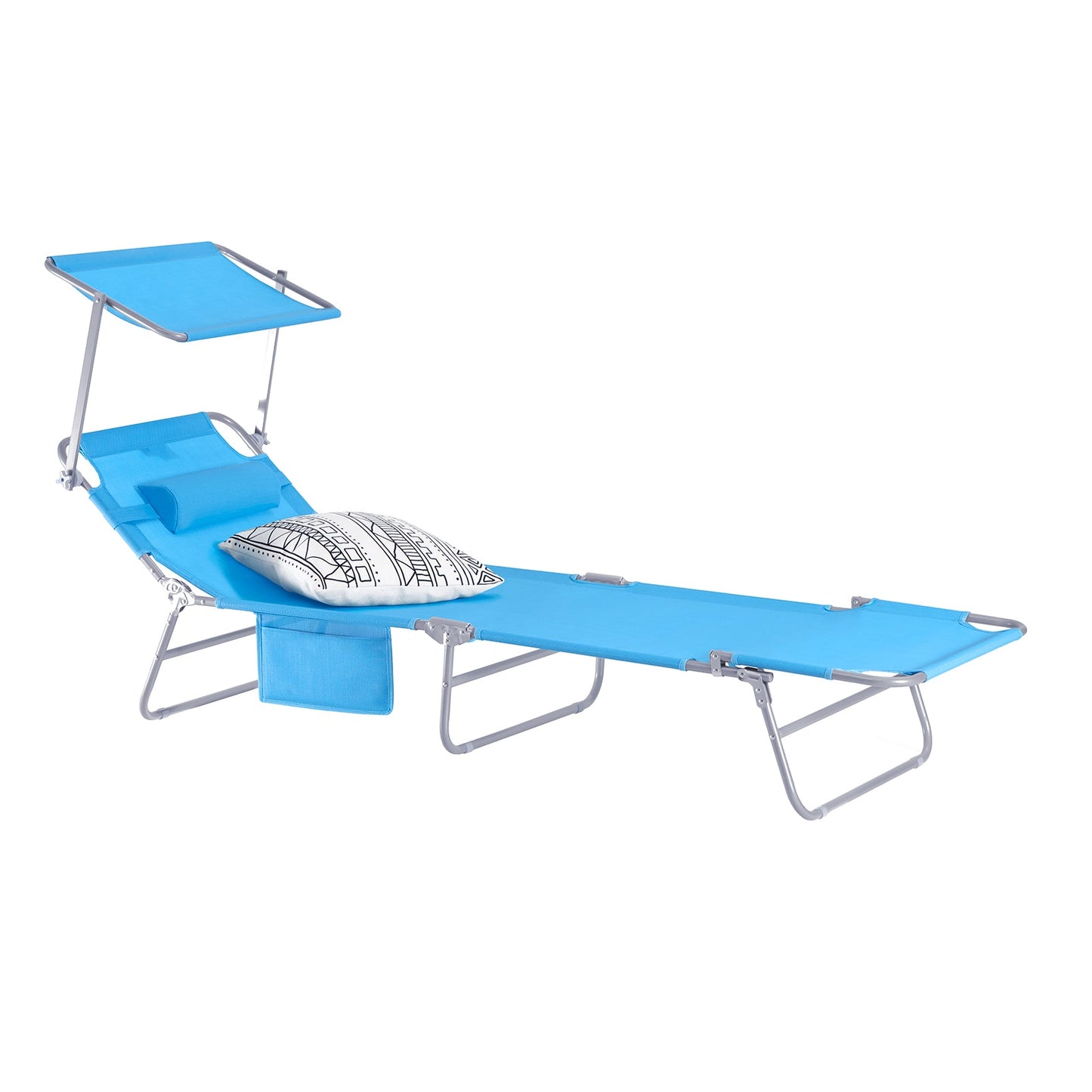 SoBuy Lounger OGS48-B - Coussin amovible - Toit ouvrant réglable - 189 x 28 x 62 cm - Bleu